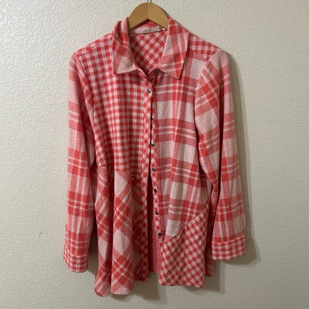 Soft Surroundings Paramour Tunic Top in Plaid Pink & White - Size 2X